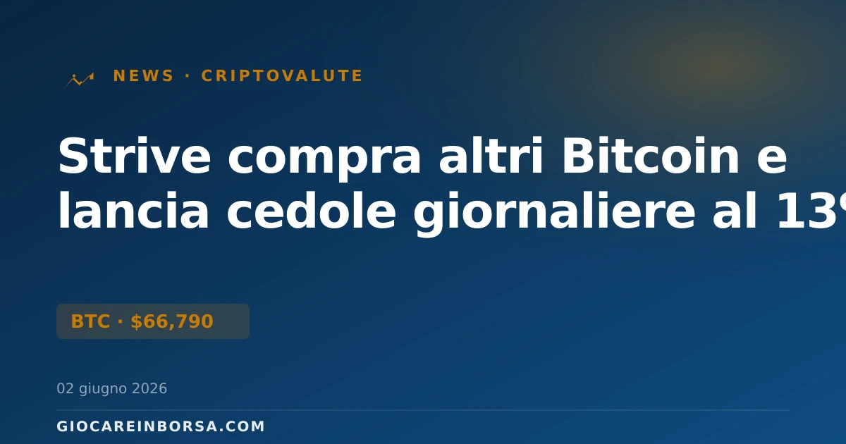 Strive compra altri Bitcoin e lancia cedole giornaliere al 13%