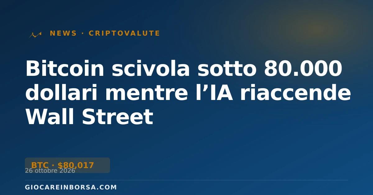 Bitcoin scivola sotto 80.000 dollari mentre l’IA riaccende Wall Street