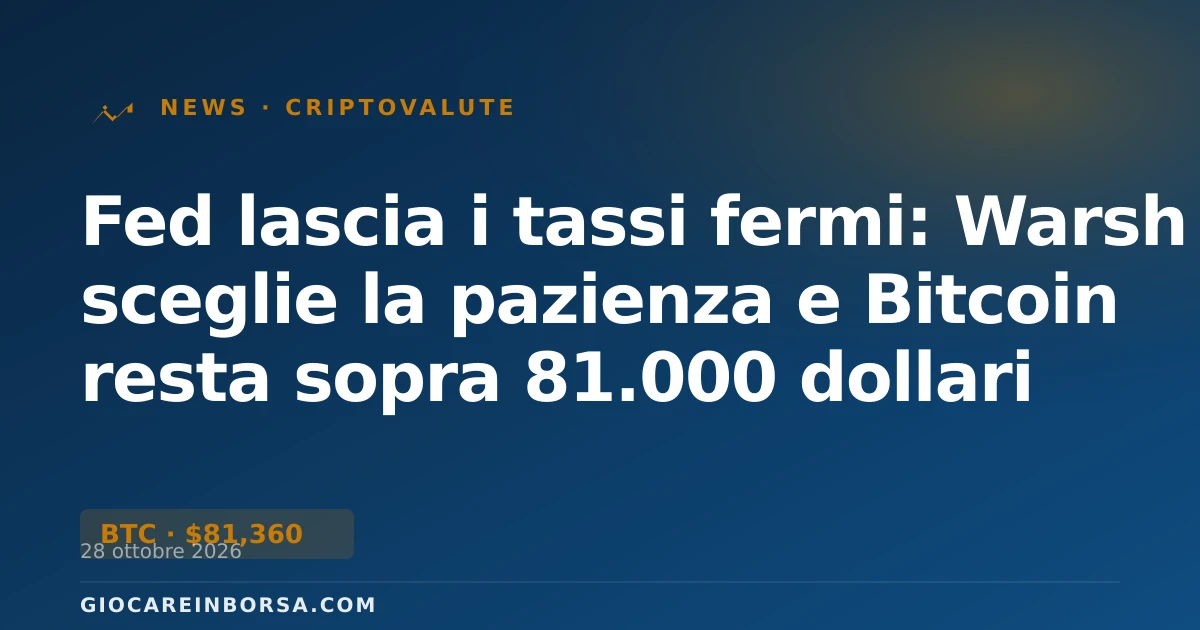 Fed lascia i tassi fermi: Warsh sceglie la pazienza e Bitcoin resta sopra 81.000 dollari
