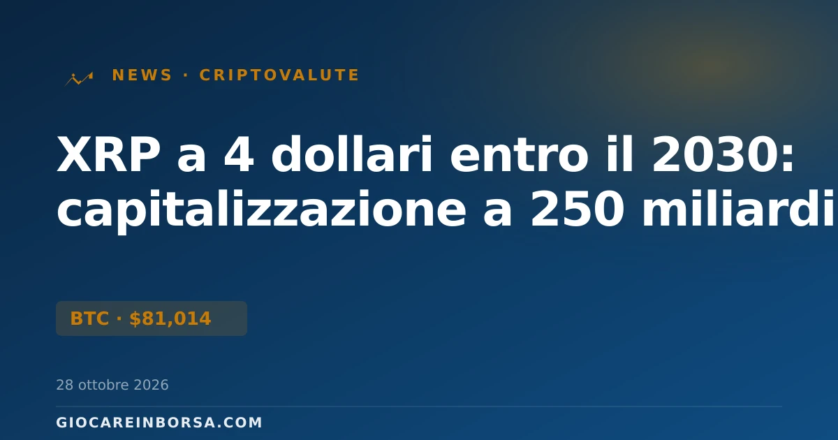 XRP a 4 dollari entro il 2030: capitalizzazione a 250 miliardi